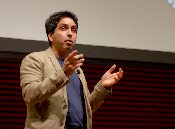 Salman Khan, founder of the online education site Khan Academy, spoke in 2012 to an audience in Cemex Auditorium about the challenges of teaching and learning today. (ROGER CHEN/The Stanford Daily)