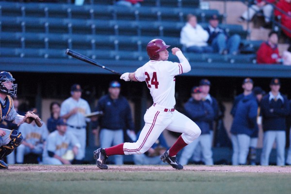 Junior centerfielder Jake Stewart (above) was the only Stanford player with multiple hits and gave the Cardinal an early lead with a leadoff home run as Stanford won 5-1 over UC-Davis. (IAN GARCIA-DOTY/The Stanford Daily)