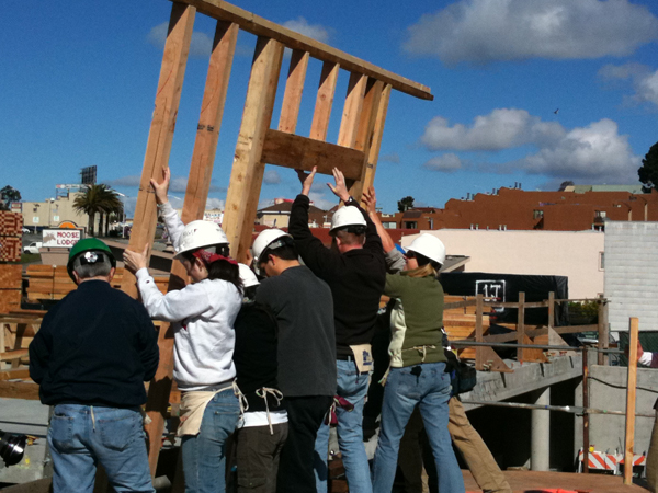Student volunteers help construct houses in the Habitat for Humanity Daly City project (Courtesy of Habitat for Humanity Greater San Francisco)