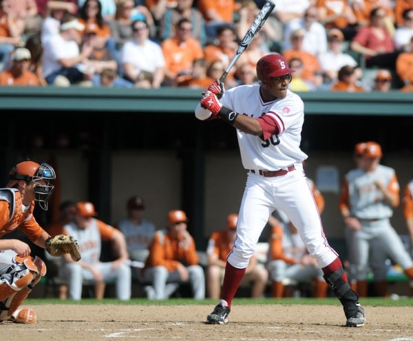 Sophomore outfielder Austin WIlson (above) and the No. 1 Stanford baseball squad will play their first road series of the season against Fresno State as the Cardinal hopes to remain undefeated and keep its number one ranking. (MEHMET INONU/The Stanford Daily)