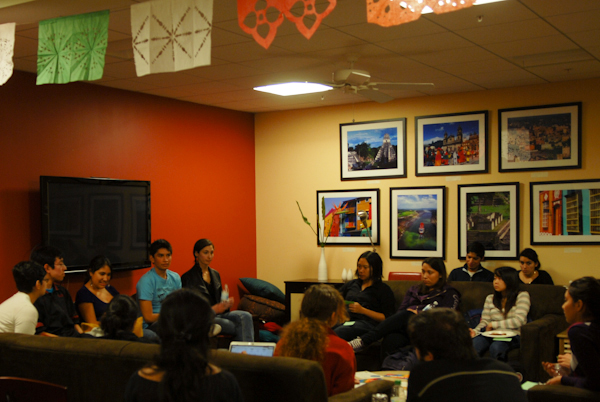 Students gathered in El Centro Chicano to listen to a panel of students from Familia, a Stanford Latin queer group, and Safe and Open Spaces at Stanford as part of Ally Week. Other events continue through the week. (ALISA ROYER/The Stanford Daily)
