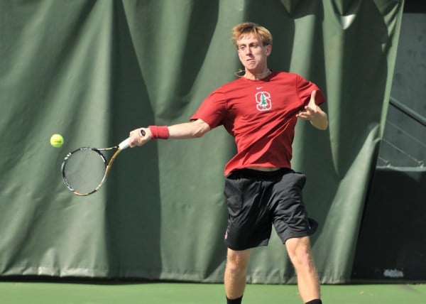 Freshman John Morrissey (above) and the Stanford's men's tennis team returned from a 10-day layoff on Saturday and had no trouble brushing past Yale, 5-2. (MICHAEL KHEIR/The Stanford Daily)