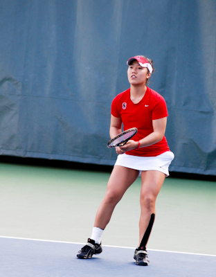 The Stanford women's tennis team beat Cal by a narrow 4-3 margin on Saturday. With a win in the season finale against Washington State, the Card would clinch a share of the Pac-12 title. (MADELINE SIDES/The Stanford Daily)