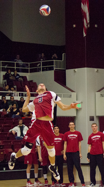 Senior outside hitter Brad Lawson's storied career may have ended in disappointment in a MPSF finals loss to UC-Irvine, but he wouldn't go down without a fight, putting up 23 kills and 11 digs in his final collegiate game. (ROGER CHEN/The Stanford Daily)
