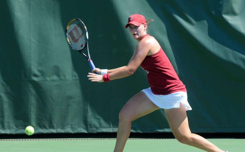 Mallory Burdette (above) cruised through to the second round of the NCAA singles tournament with a 6-1, 6-1 victory. (IAN GARCIA-DOTY/The Stanford Daily)