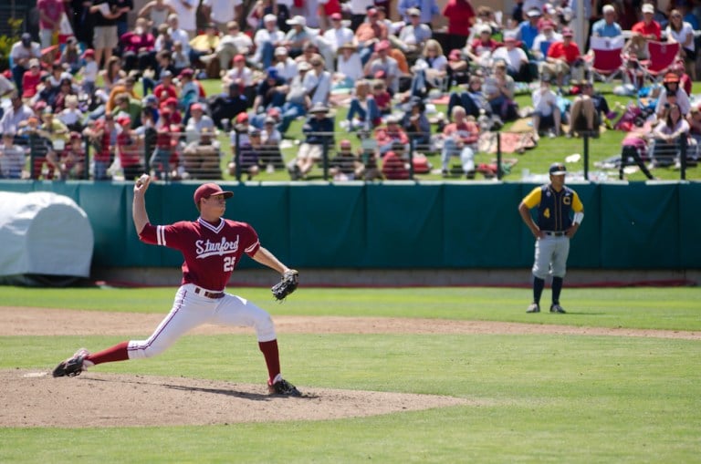 Stephen Piscotty (above) picked up the win on Sunday for the Card, the team's lone victory against Cal in the three-game series (Dani Vernon/Stanfordphoto.com)