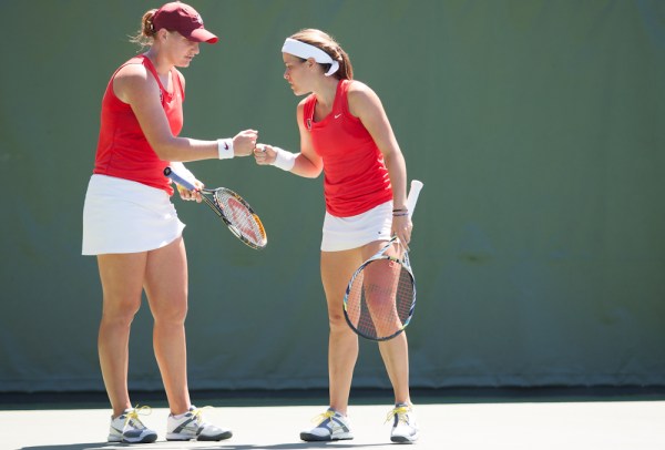 Mallory Burdette (left) and Nicole Gibbs managed to put a brutal NCAA singles championship match behind them and successfully captured the doubles crown in Athens, Ga. (David Elkinson/Stanfordphoto.com)