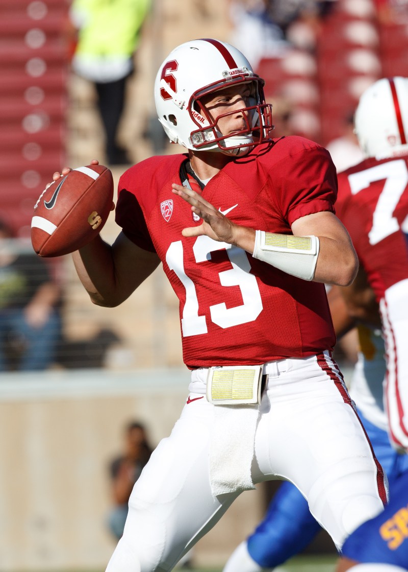 Senior Robbie Picazo, pictured throwing one of his three collegiate passes last year, is spending his final season of an improbable walk-on run on the scout team. (BOB DREBIN/StanfordPhoto.com)