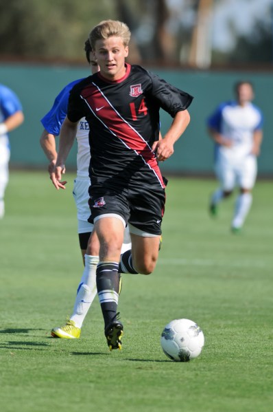 Sophomore Zach Batteer (14) scored his second career goal and redshirt freshman Eric Verso his first, as Stanford powered past visiting San Diego State on Sunday. (Stanford Daily File Photo)