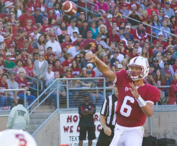 Quarterback Josh Nunes (6) has been under fire recently after a poor performance during Stanford's loss to Washington last week, but was given a vote of confidence from coach David Shaw this week.