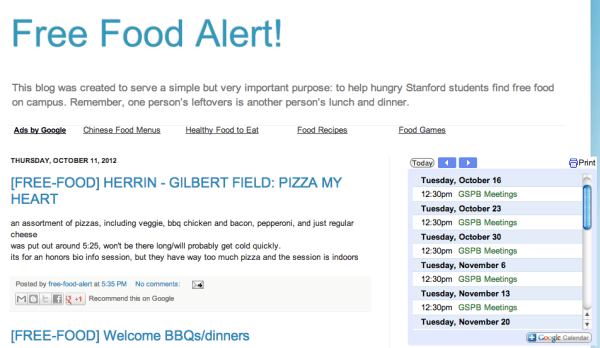 (Screenshot of free-food-alert.blogspot.com/)