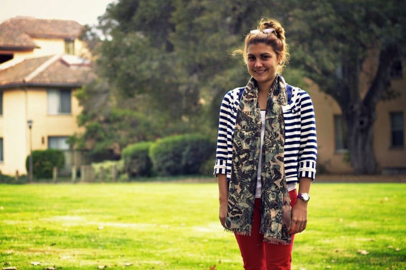 Trends, like camouflage print scarfs, are a fun way to revitalize your look. (RENJIE WONG/The Stanford Daily)