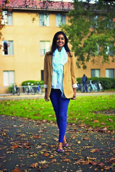 According to Fashion Columnist Laynie Stephens, all your outfit needs is a little bit of color, texture and shine to succeed. (RENJIE WONG/The Stanford Daily)