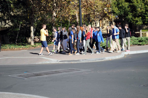Stanford campus guides lead visitors on campus tours, but their facts are sometimes imperfect. (CHRIS SACKES/The Stanford Daily)