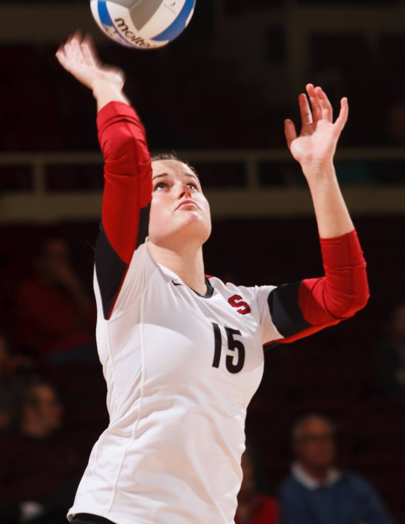 Setter Karissa Cook and Stanford's three other seniors played their final collegiate match last Saturday, as Michigan upset No. 2 Stanford to end the Cardinal's quest for its first national championship since 2004. (DAVID ELKINSON/StanfordPhoto.com)