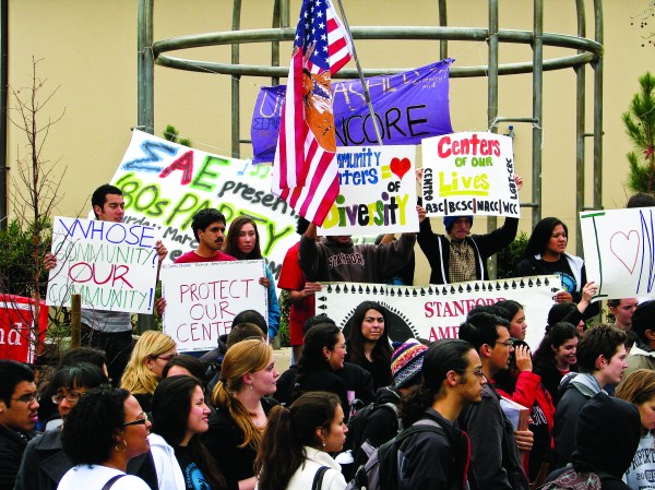 Student railed against budget cuts to the community centers in 2009. (Stanford Daily File Photo)