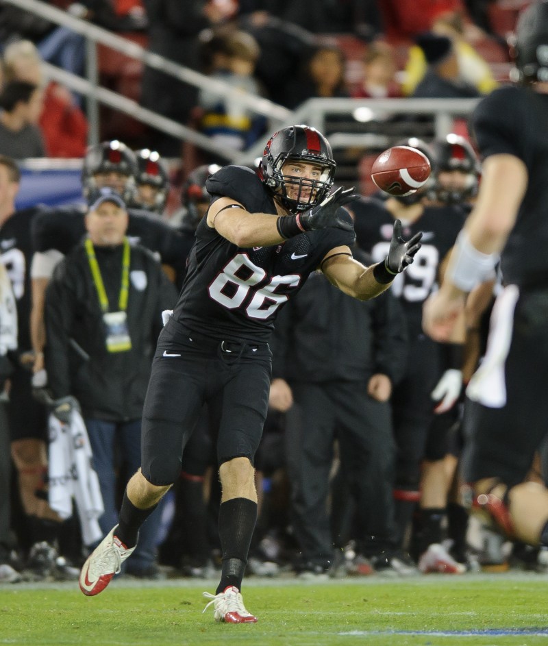 Senior tight end Zach Ertz became Stanford's third unanimous All-American in four years and the seventh in school history when he was named to the Associated Press All-America first-team on Saturday. (JOHN TODD/isiphotos.com)