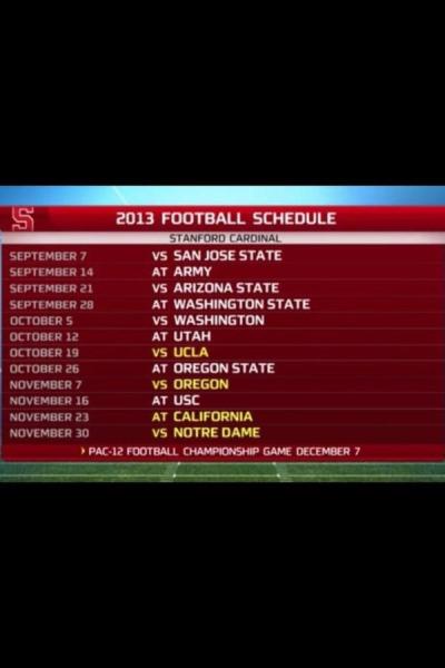 This screenshot showing a potential Stanford football schedule for 2013 was posted by Todd Husak on Wednesday evening.