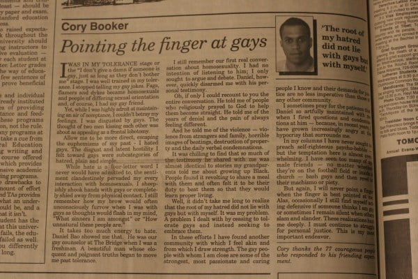 Cory Booker's column in The Stanford Daily on April 8, 1992.