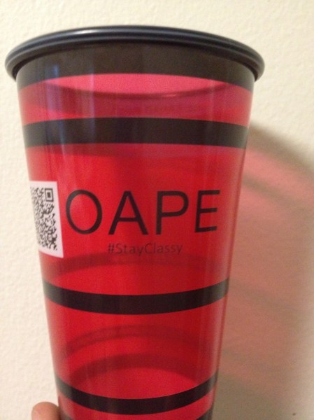 The front side of the new cup, released by the Office of Alcohol Policy and Education, that measures alcohol content. The cup was developed to promote the self-monitoring of alcohol consumption among students. (The Stanford Daily Photo Staff)