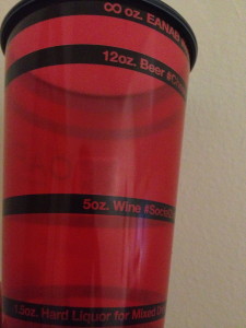 The backside of the new cup, released by the Office of Alcohol Policy and Education, that measures alcohol content. The cup was developed to promote the self-monitoring of alcohol consumption among students. (The Stanford Daily Photo Staff)