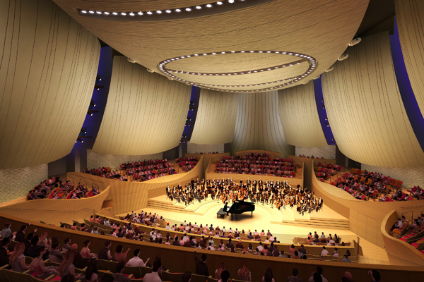 Bing Concert Hall interior.  Rendering by Ennead Architects.