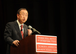 UN Secretary General Ban Ki-Moon addresses Mali, Syria, women's rights at Stanford