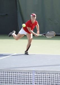 Kristie Ahn was one of five Stanford players to win their singles matches in the women's tennis team's debut victory against UC-Davis. (MADELINE SIDES/The Stanford Daily)