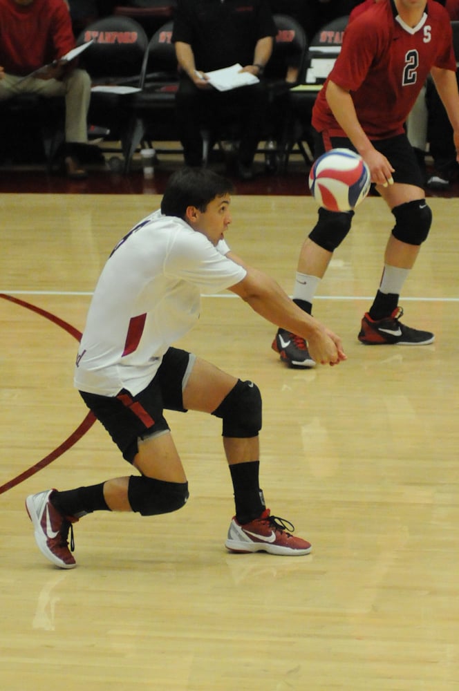 Redshirt sophomore libero Grant Delgado appeared in only two matches before this season, but has settled into his new role nicely, recording 12 digs last weekend. (SIMON WARBY/The Stanford Daily)
