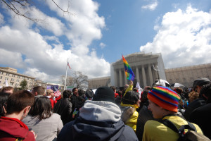 Protestors congregate outside of the Supreme Court during the United States v. Windsor proceedings last week in Washington, D.C. The outcome of the landmark case will likely determine the constitutionality of the 1996 Defense of Marriage Act. (MADELINE SIDES/The Stanford Daily)
