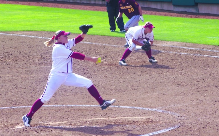 Senior starting pitcher Teagan Gerhart (left)