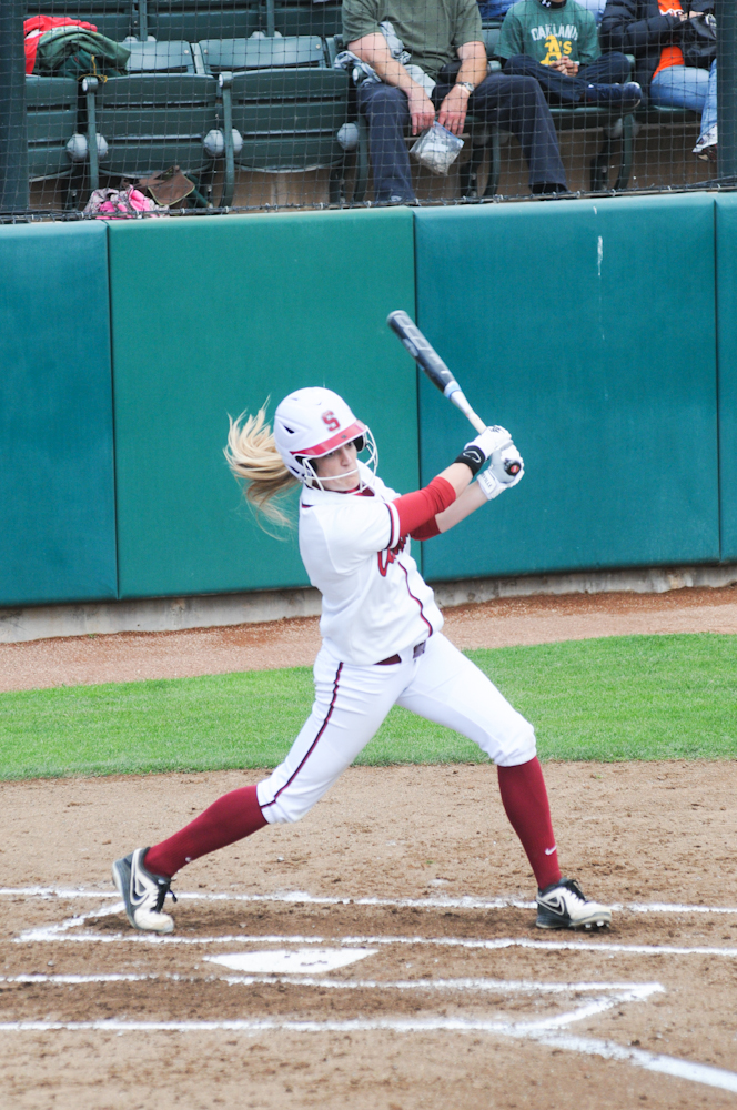 Senior Jenna Rich (pictured) leads Stanford from the plate with 33 RBI and is second on slugging percentage (.524) behind partner in crime, sophomore Cassandra Roulund. (ZETONG LI/The Stanford Daily)