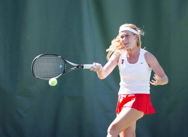 Freshman Krista Hardebeck (above) fought back from the edge of defeat to clinch (DAVID ELKINSON/StanfordPhoto.com)