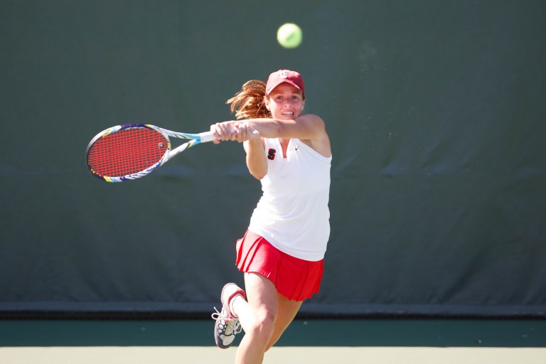 Stanford junior Nicole Gibbs, the 2012 NCAA singles champion, advanced to the 2013 singles final with a 6-1, 6-1 semifinal win on Sunday. (David Elkinson/stanfordphoto.com)