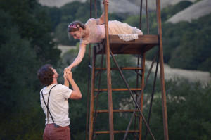 Dan Clegg (Romeo) and Rebekah Brockman (Juliet) in Shana Cooper’s production of Romeo & Juliet; photo by Kevin Berne.