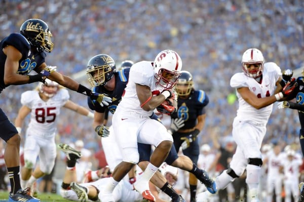 Senior tailback Anthony Wilkerson (center) was expected to start for Stanford this season — until Tyler Gaffney came back, that is. (ROB ERICSON/StanfordPhoto.com)