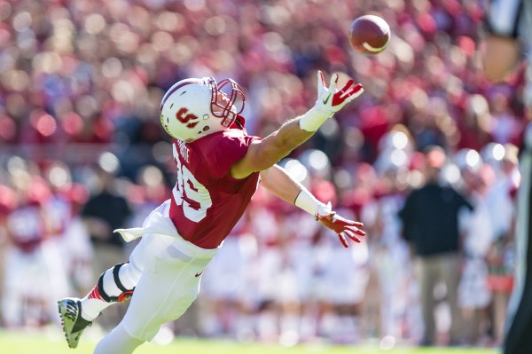 Junior wide receiver Devon Cajuste had just one catch last year, but he has already been named a starter for 2013. His physique has been compared to that of former Cardinal tight end great Coby Fleener. (GRANT SHORIN/StanfordPhoto.com)