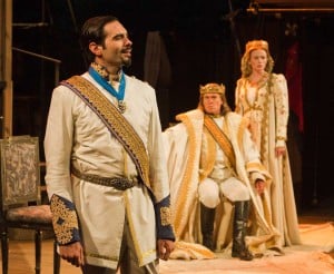 The Dauphin (Wiliam Elsman) considers the outcome of the French in the war with England as his parents, the King and Queen look on (V Craig Heidenreich and Gretchen Hall) in Shakespeare Santa Cruz’s 2013 production of "Henry V". Photo by rrjones. Courtesy of Shakespeare Santa Cruz.