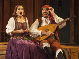 Bianca (Victoria Nassif) learns that her music teacher (William Elsman) is really her suitor Hortensio in Shakespeare Santa Cruz’s 2013 production of "The Taming of the Shrew". Photo courtesy of Shakespeare Santa Cruz.