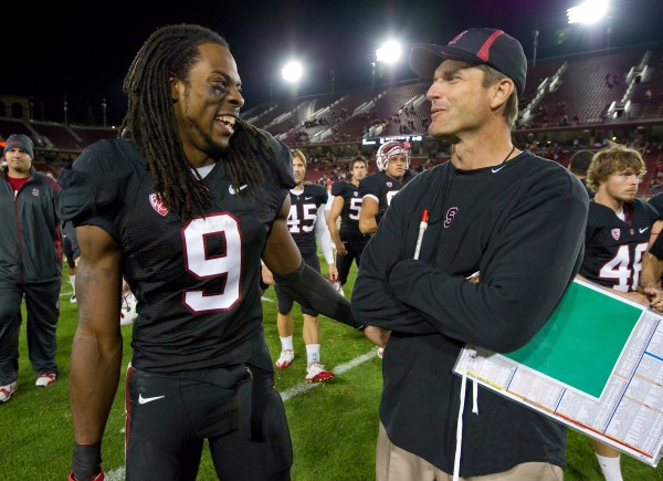 Seattle corner Richard Sherman (left) and San Francisco head coach Jim Harbaugh (right), who have a history at Stanford, clashed in the media this offseason. (JOHN TODD/StanfordPhoto.com)