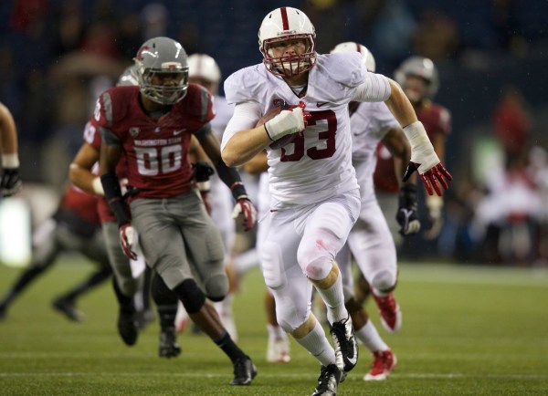 Fifth-year senior linebacker Trent Murphy was one of two Cardinal defenders who returned interceptions for touchdowns in the third quarter of Stanford's 55-17 win against Washington State. (STEPHEN BRASHEAR/isiphotos.com)