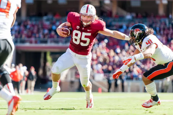 Fifth-year senior Ryan Hewitt headlines Stanford's three-headed monster at fullback, a position rarely used elsewhere in college football. (GRANT SHORIN/StanfordPhoto.com)