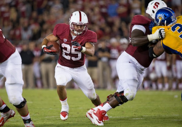 Tyler Gaffney's 20 carries for 104 yards on Saturday reinforced rumblings that he might take over for Stepfan Taylor as Stanford's lead running back. (BOB DREBIN/StanfordPhoto.com)