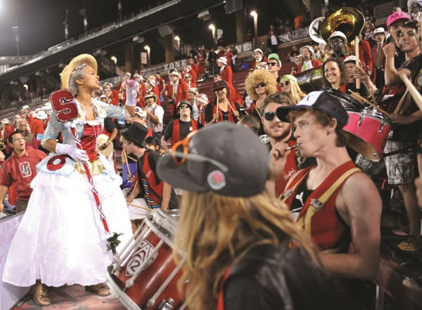 For each home football game, the Band's writers must come up with a script for a pregame and halftime show. (ZETONG LI/The Stanford Daily)