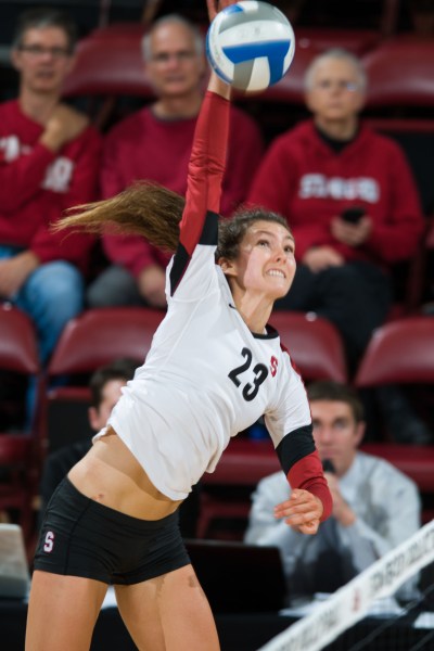 Sophomore outside hitter Jordan Burgess recorded a team-high 10 kills against Oregon State on Friday, hitting 0.364 overall in the match,