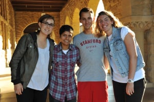 Annie Garcia, Smriti Sridhar, Noah Garcia and Toni Kokenis founded Stanford Athletes and Allies Together (StAAT) to make the Stanford athletic community more supportive of LGBTQ and allied athletes. (ZETONG LI/The Stanford Daily)