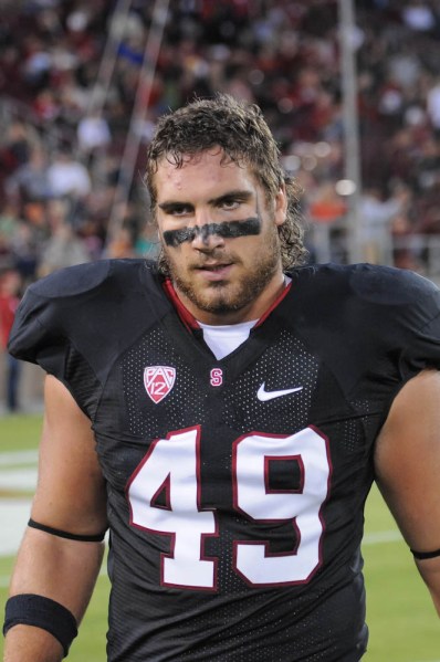 Fifth-year senior defensive end Ben Gardner (49) will miss the remainder of the season with a torn pectoral suffered against Oregon State. (SIMON WARBY/The Stanford Daily)