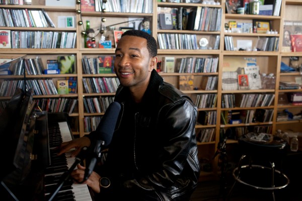 John Legend performs at the Tiny Desk Concert on Wednesday, October 23, 2013. (Courtesy of Abby Oldham/NPR Music)