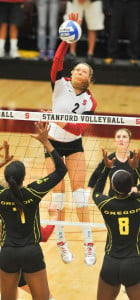 Senior middle blocker Carly Wopat (above) led the Cardinal in blocks in each of its two road wins this weekend. (ZETONG LI/The Stanford Daily)