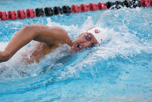 Junior David Nolan secured victories in the 200-yard freestyle and 200-yard backstroke on Saturday, contributing to a 175-116 defeat of Wisconsin. (LARRY GE/The Stanford Daily)